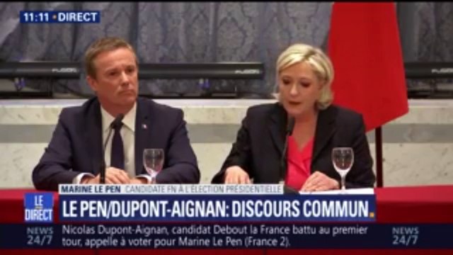 Marine Le Pen: Si je suis élue Présidente, je nommerai Nicolas Dupont-Aignan Premier ministre