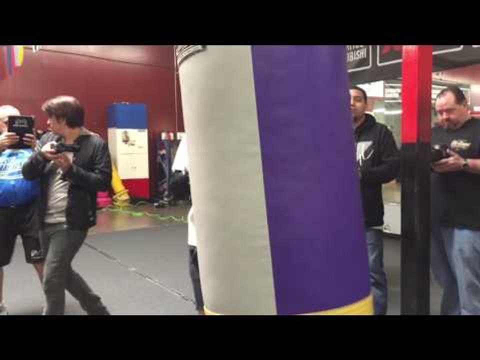 Vasyl Lomachenko Working The Heavy Bag In His Custom Gloves - esnews boxing