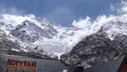 Avalanche Comes Close to Ski Resort in Terskol, Russia