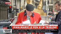 Les images du discours de Jean-Marie Le Pen qui tourne au fiasco à Paris devant la statue de Jeanne d'Arc