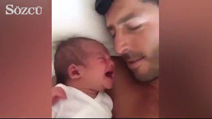 Maharetli baba çocuğunu böyle sakinleştirdi