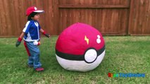 GIANT EGG POKEMON GO Surprise Toys Opening Huge PokeBall Egg Catch Pikachu In Real Life ToysReview-XrD5
