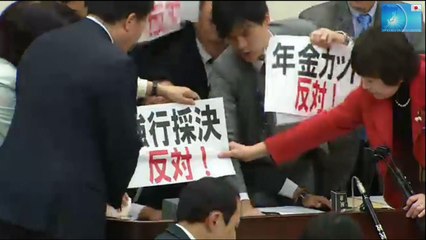 国会 乱闘！民進党が暴力！委員長が「痛いっ痛いっ！！」ガチでヤバい！炎上 年金法案採決 蓮舫 安倍総理 プラカード 衆議院 厚生労働委員会 最新の面白い国会中継