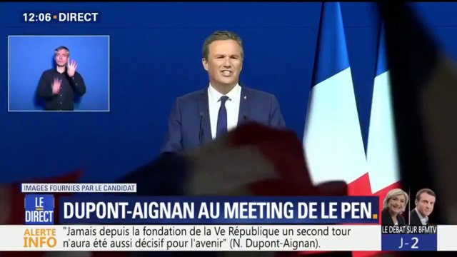 Nicolas Dupont-Aignan ovationné à Villepinte: J'ai choisi la France, j'ai choisi Marine