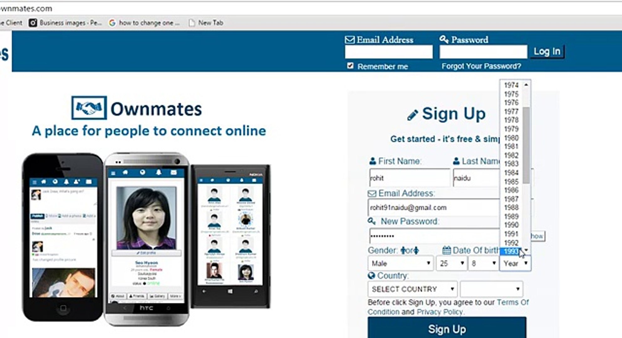 how to make an account on Ownmates