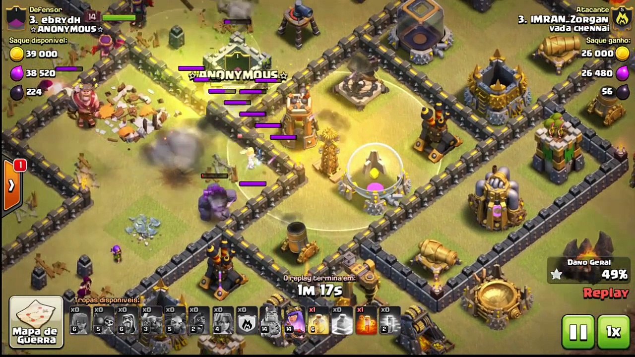 Clash Of Clans -Testando o layout de guerra CV9 #6/Testing TH9 war layout #6