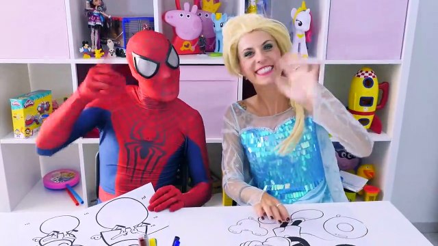 Spiderman vs Frozen Elsa Peppa Pig & Mickey Mouse Drawing Challenge - Play Doh Ice Cream Creations!-UwspN
