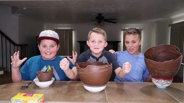 Chocolate Surprise Egg Giant Ice Cream Sundae Challenge! Kids Eat Real Food - Candy Challenges!-QsEbid4