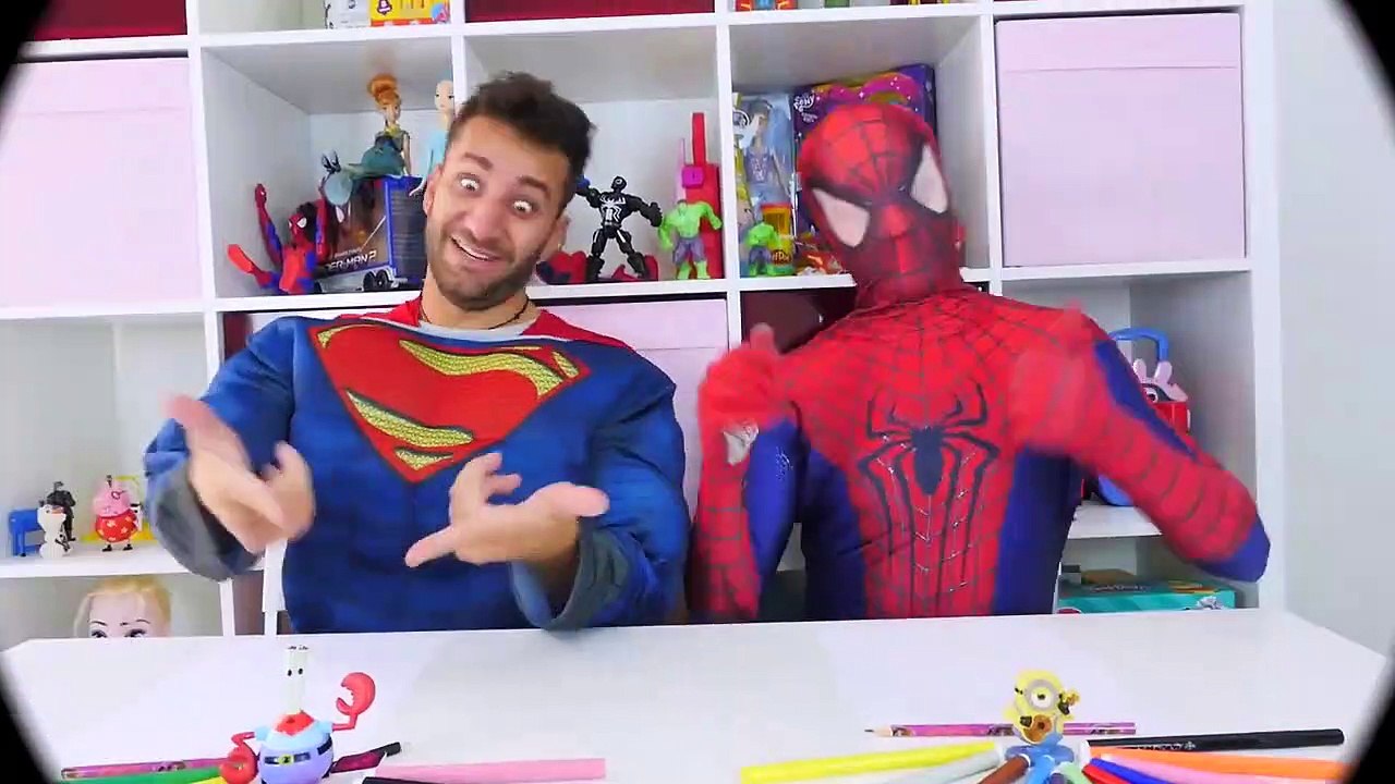 Spiderman vs Superman Drawing challenge w_ Frozen Elsa Play Doh & Superhero Prank in Real Life-1t25cw