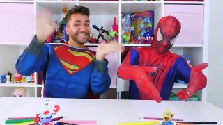 Spiderman vs Superman Drawing challenge w_ Frozen Elsa Play Doh & Superhero Prank in Real Life-1t25cw