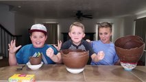 Chocolate Surprise Egg Giant Ice Cream Sundae Challenge! Kids Eat Real Food - Candy Challenges!-QsEb