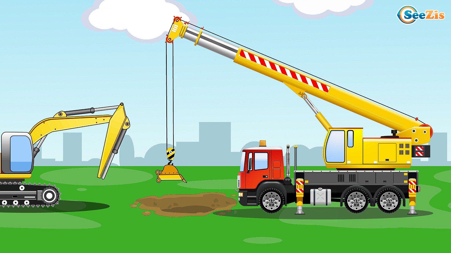 truck and jcb cartoon