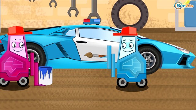 New Police Car Vs Color Truck Monster Trucks For Kids - Children Cartoon - 2D Kids Animation