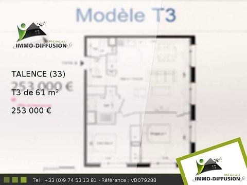 T3 A vendre Talence 61m2 - 253 000 Euros