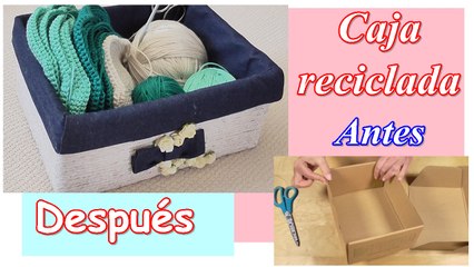 Cómo decorar una caja de cartón reciclada con cuerda y tela. Día de la Madre
