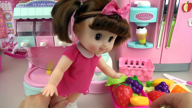 Fruit Ice cream shaker and Baby doll refrigerator toys play
