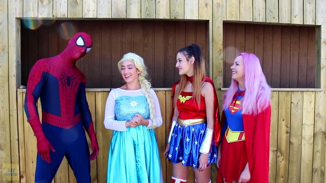 Frozen Elsa Gets a SPIDERMAN TATTOO! w/ Joker Pink Spidergirl Princess Anna Hulk! Superhero Fun IRL