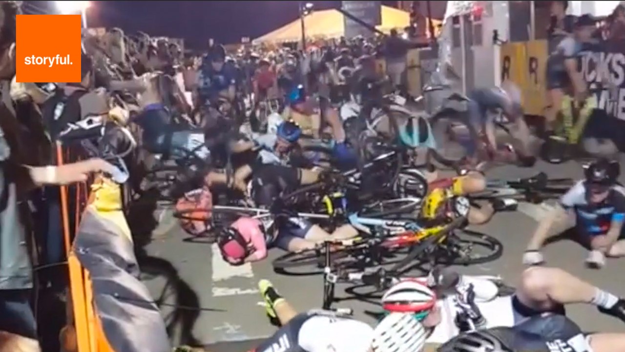 Cyclists Pile Up During Brakeless Bike Race
