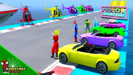 Learn Colors Cars & Helicopter in Spiderman, Elsa | Cartoon for kids & Colors For Children Videos