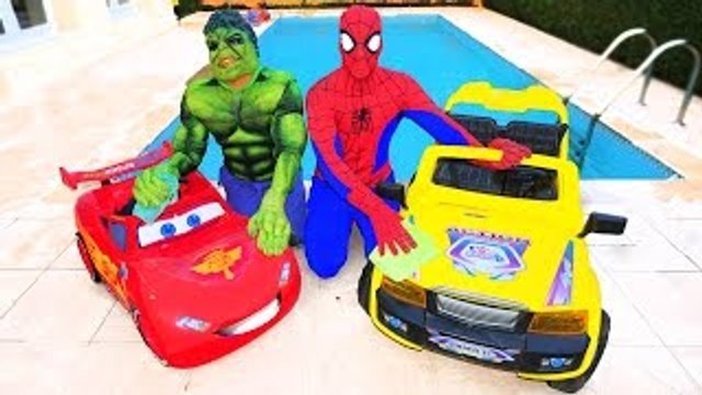HULK & Spiderman CAR WASH w/ Lightning Mcqueen Cars Movie Kids Toys w/ Joker FUN in Real Life
