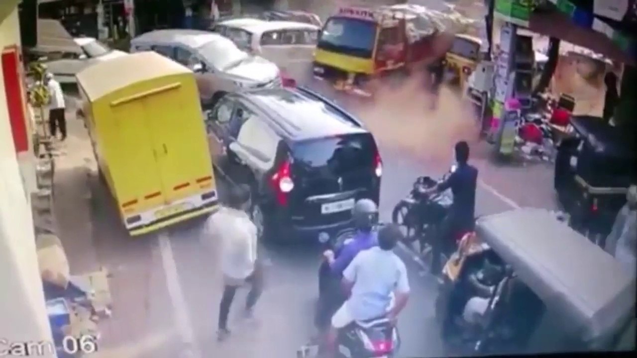 A collision between a motorcycle and a car