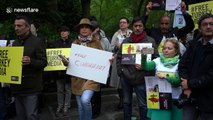 Activists protest in London for the release of journalists in Turkey