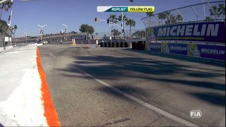 Formula E 2016.  Long Beach ePrix.  Nelson Piquet Jr Crash