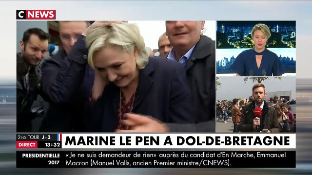 Marine Le Pen accueillie par des jets d'oeufs à Dol-de-Bretagne