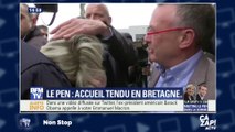 Marine Le Pen se prend un oeuf sur la tête lors d'une visite en Bretagne