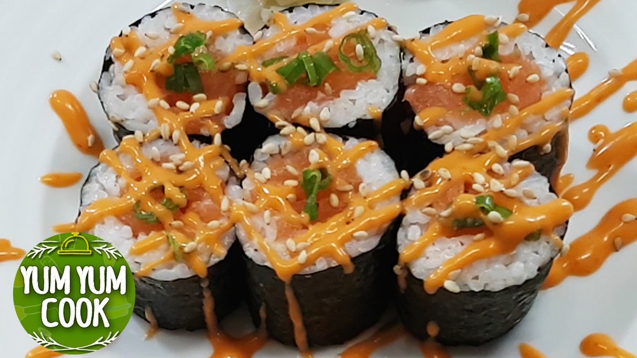 Spicy Salmon Sushi Roll | Spicy Mayo Sauce