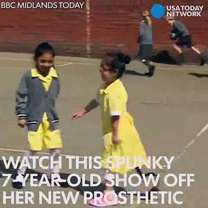 Adorable 7-year-old debuts her new prosthetic at school