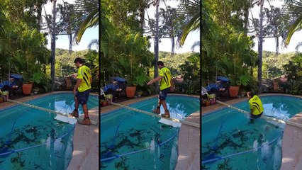 Fail lors de la traversée d'une piscine avec une planche