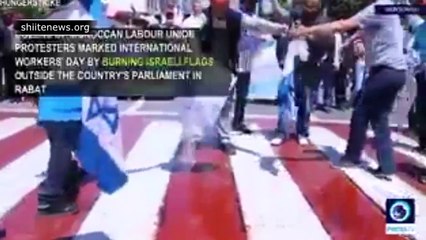 Moroccans burn Israeli flags in Support of Palestine