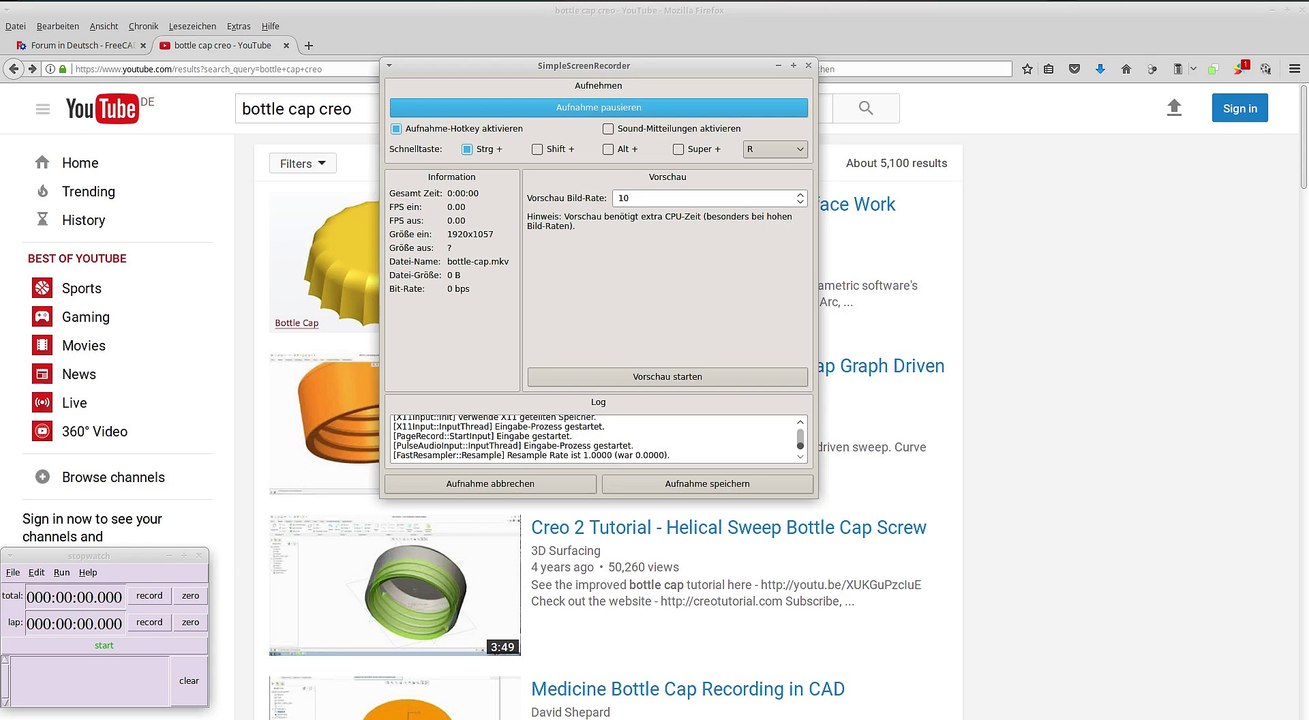 bottle-cap Performance Vergleich Pro/E WF5.0 mit FC0.16
