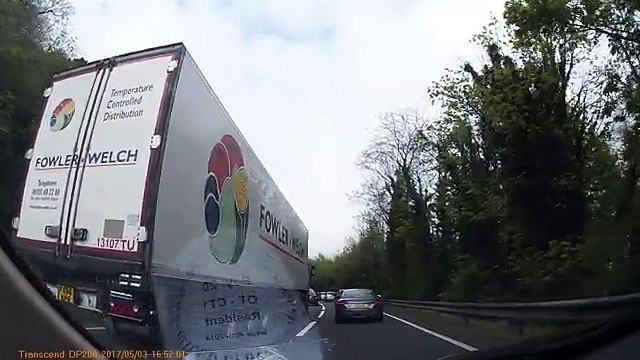 Startling moment a runaway car rolls backwards through two lanes of busy traffic and is left halfway up a TREE