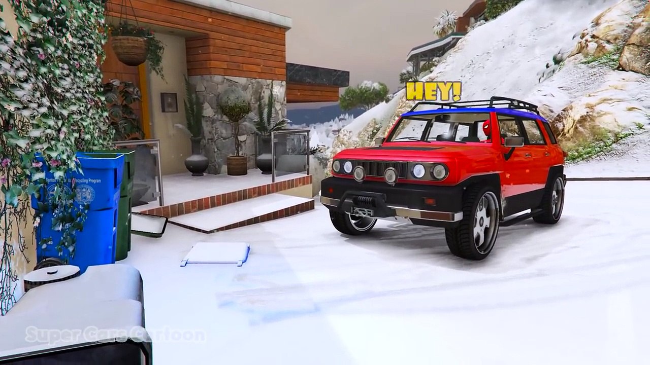 Spiderman snowboard. Joker set trap. Christmas music and cartoon for children