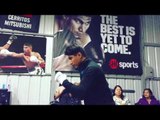 mikey garcia shadow boxing check out poster behind - esnews boxing
