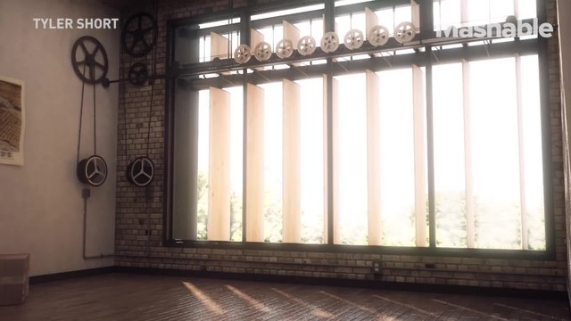 A student designed kinetic window blinds that acts like a giant sundial