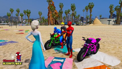Learn Colors with Motor Bikes Party & Supper Cars in Spiderman, Elsa, Naruto Cartoons for Children