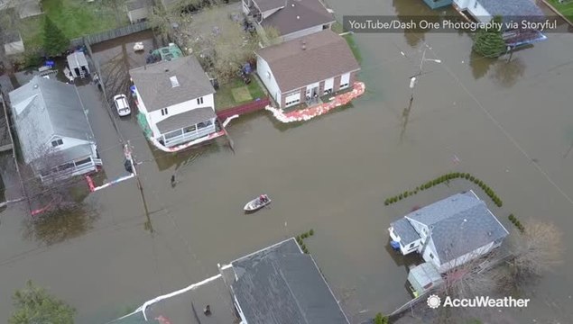 Neighborhoods flooded by Ottawa River in Gatineau, Canada