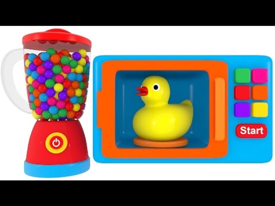 Colors for Children to Learn with Microwave and Blender Toy Appliance - Learn Colors with Vehicles