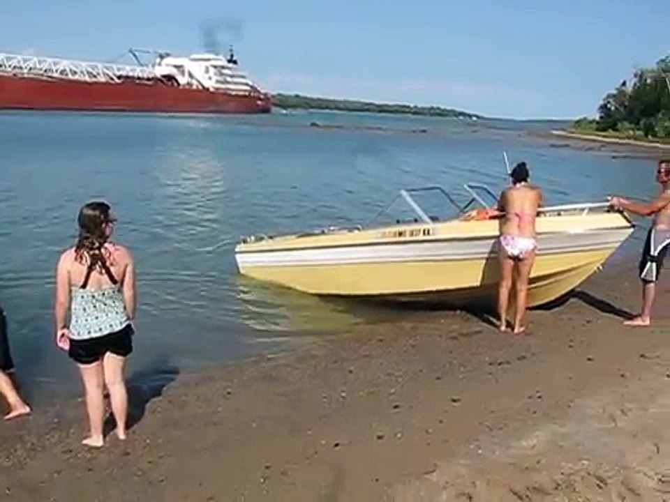 Freighter passing by at Neebish Beach phenomenon