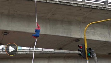 Real-life Spiderman climbs down bridge