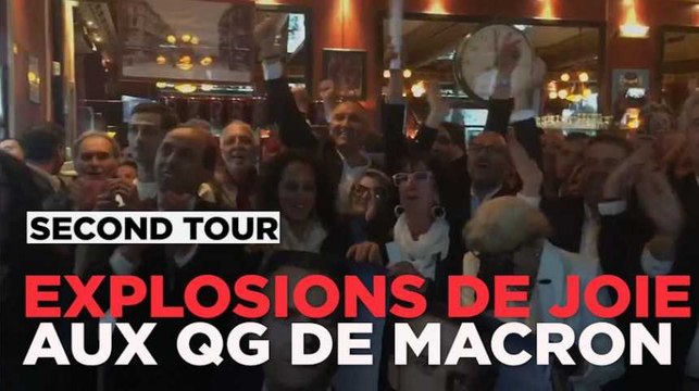 Explosions de joie dans les QG d'Emmanuel Macron