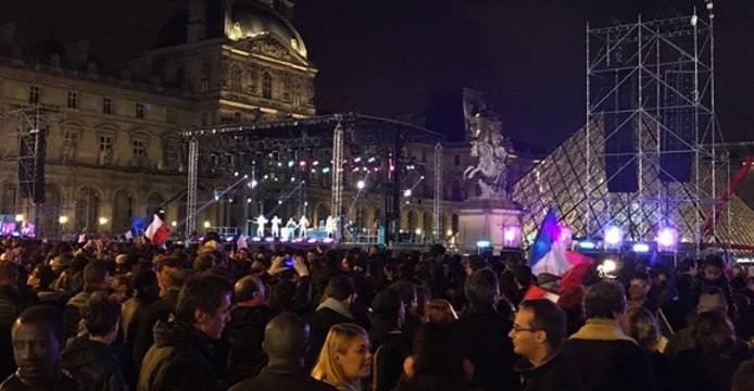 Crowds Celebrate Macron Presidential Victory at Louvre