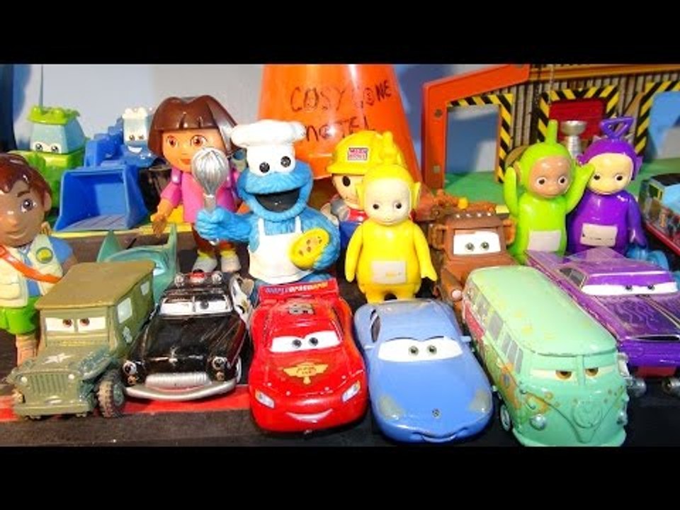 Pixar Cars 3 Lightning McQueen Nightmare with Cookie Monster The Teletubbies Dora and Mater