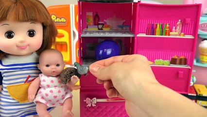 Baby Doll refrigerator and Surprise eggs Kinder Joy toys