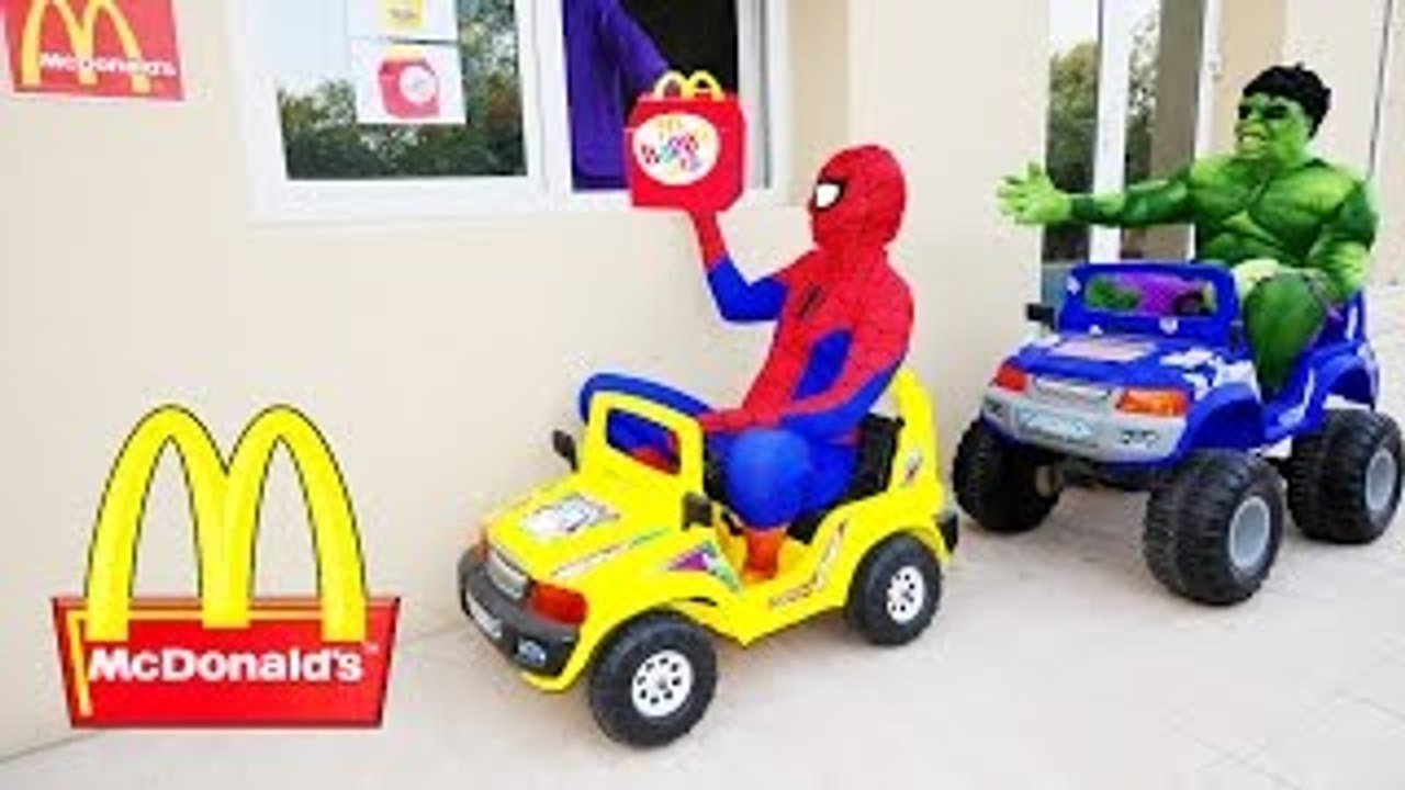 HULK & Spiderman MCDONALDS DRIVE THRU PRANK! w/ Joker Paw Patrol Toys  Minions Kids Fun in Real Life