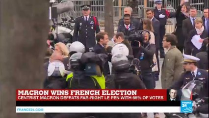 President-Elect Emmanuel Macron arrives for WWII memorial