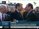 Francois Hollande y Emmanuel Macron presiden ceremonia de la II Guerra